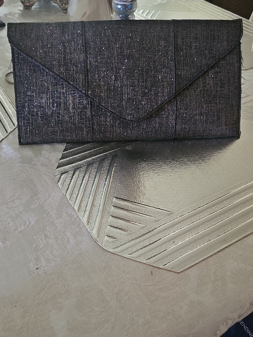 Elegant Black Sparkle Envelope Clutch